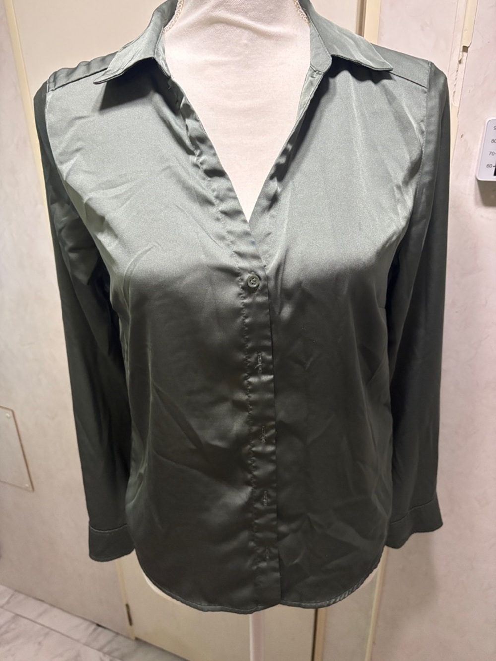 H&M Satin Olive Button-Down Shirt